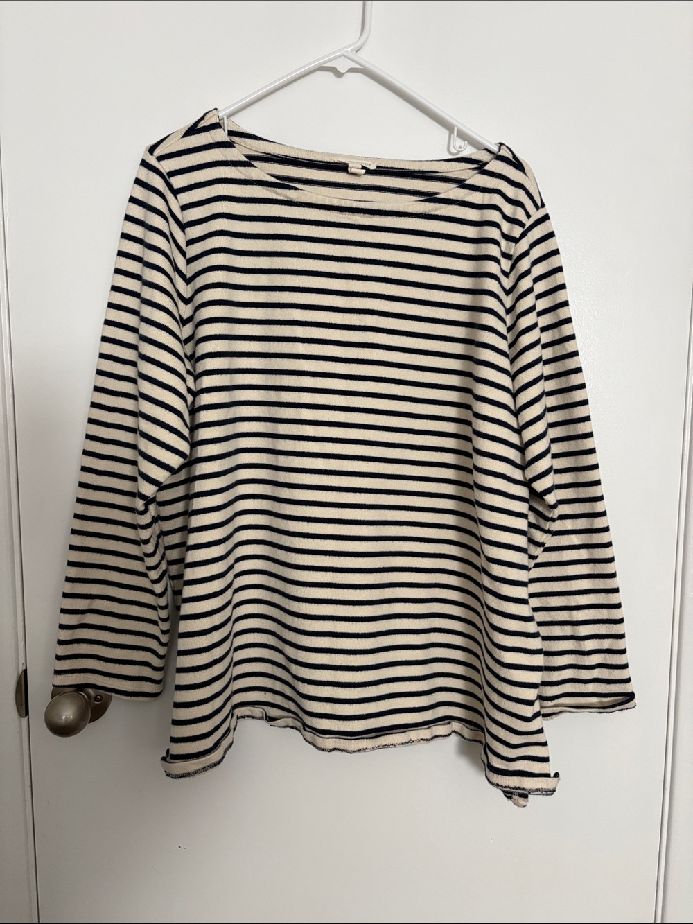 Eileen Fischer 2X Cream and navy Striped Long-Sleeve Boatneck knit